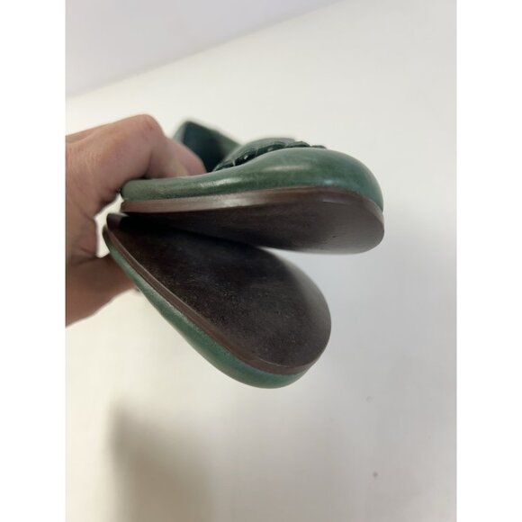 Vtg 9 West Nine West Green Womens Size 7.5M Leather Fringe Loafers Flats N-Sadie - Picture 5 of 8